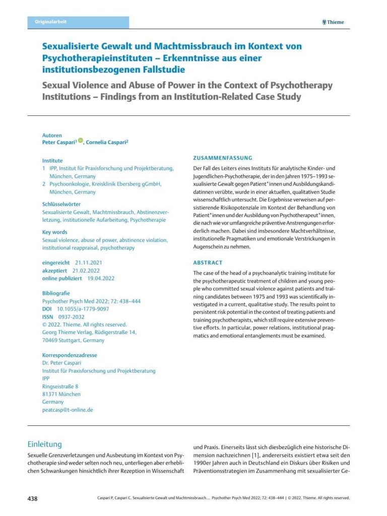 Cover der Publikation Sexualisierte Gewalt und Machtmissbrauch im Kontext von Psychotherapieinstituten