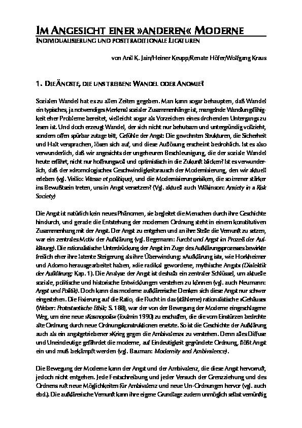 Cover Im Angesicht einer »anderen« Moderne – Individualisierung und posttraditionale Ligaturen