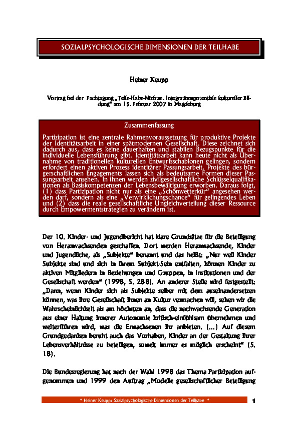 Cover Sozialpsychologische Dimensionen der Teilhabe