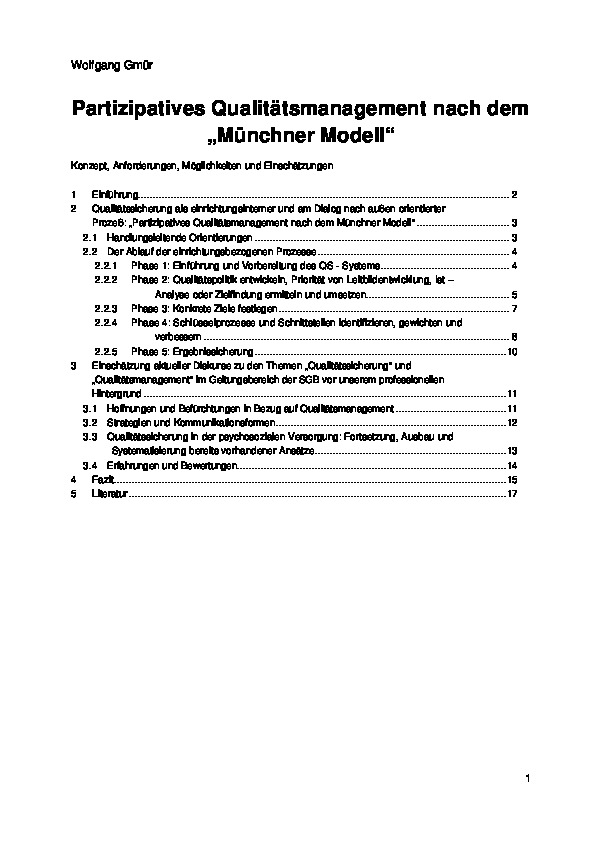 Cover Partizipatives Qualitätsmanagement nach dem „Münchner Modell“