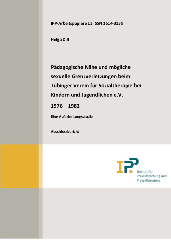 Cover Pädagogische Nähe und mögliche sexuelle Grenzverletzungen beim Tübinger Verein für Sozialtherapie bei Kindern und Jugendlichen e.V.