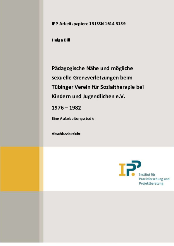 Cover der Publikation Pädagogische Nähe und mögliche sexuelle Grenzverletzungen beim Tübinger Verein für Sozialtherapie bei Kindern und Jugendlichen e.V.